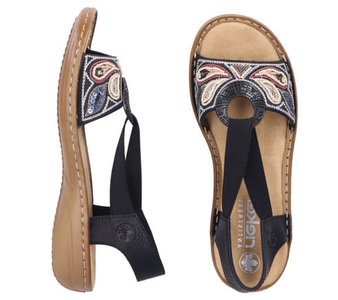 Sandale casual, dama, RIEKER, ANTISTRESS, 608B4-00 negru, piele ecologica